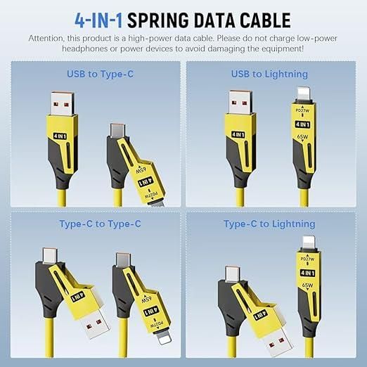 4-in-1 Spring Data Cable – Universal, Compact & Built to Last