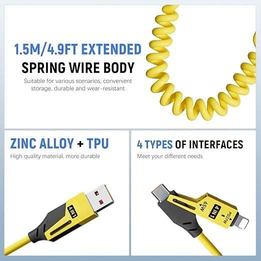 4-in-1 Spring Data Cable – Universal, Compact &amp; Built to Last