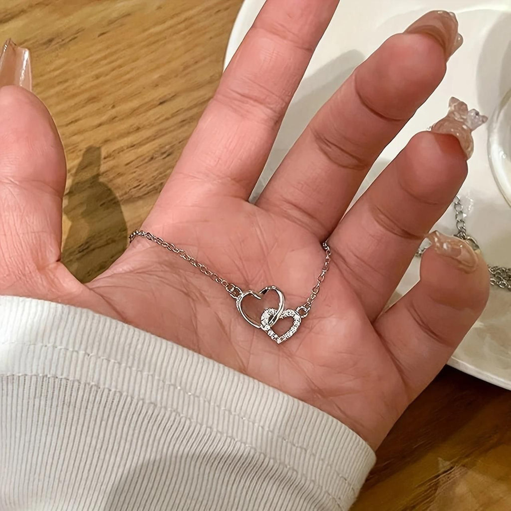 Women's Dual Heart Pendant with Chain Micro Plating