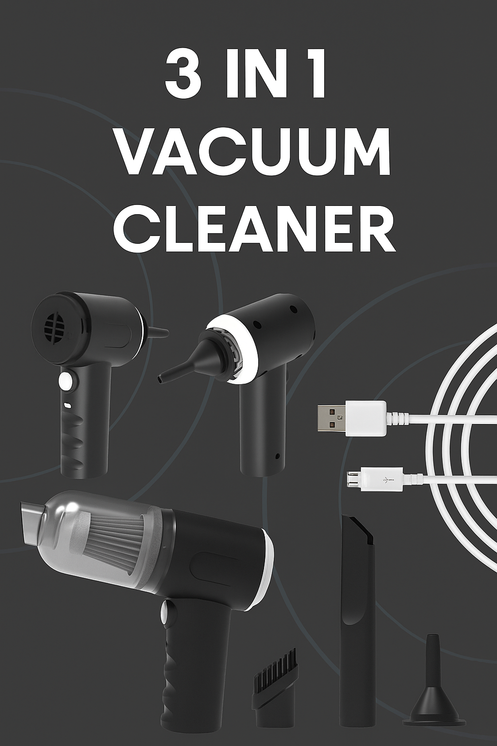 3 In 1 Mini Car Vacuum,Rechargeable Vacuum Multi-Functional Cleaning Tool || Wireless Car Vacuum || High PowerED Handheld Vacuum